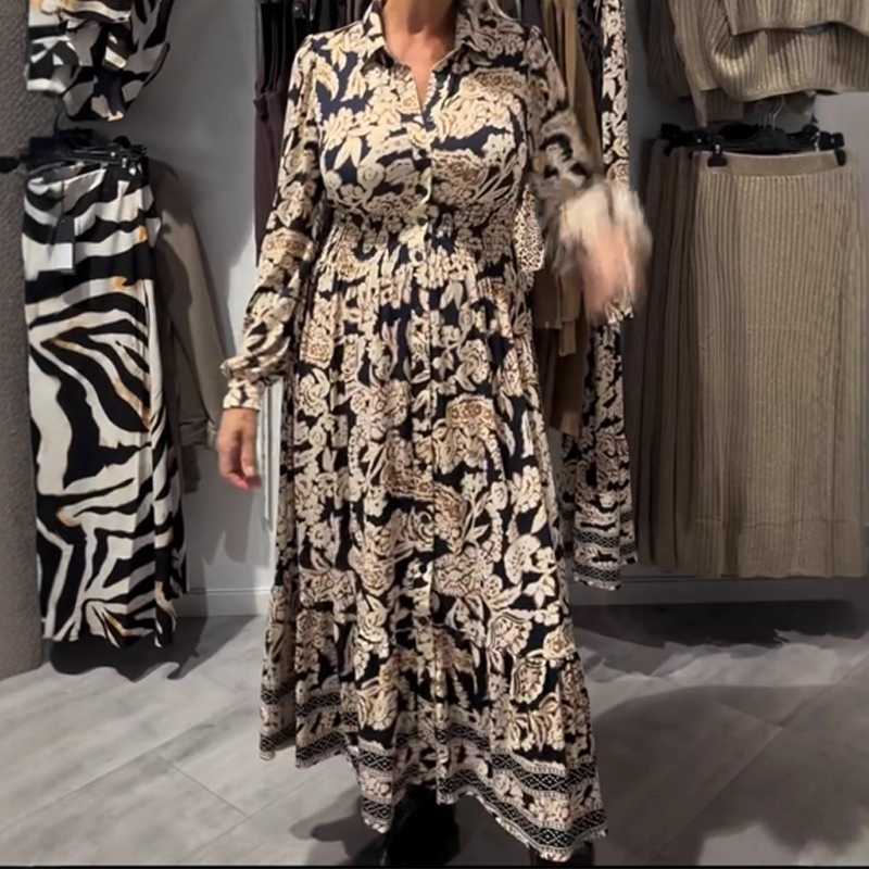 💥2025 Neues Design✨ Halbpreisverkauf💃Anmutiges Langarmkleid mit Blumenmuster