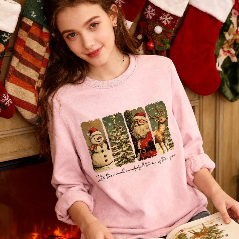 Damen-Weihnachts-Doodle-Sweatshirt mit Rundhalsausschnitt