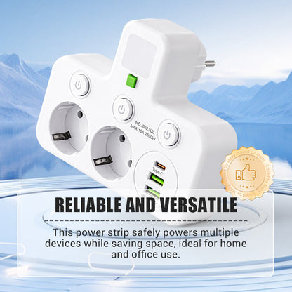 🔌EU-Stecker-Wandler-Steckdose mit 4 Steckdosen, Multi-Port-Wanddose mit unabhängigem Schalter und kleinem Nachtlichtadapter