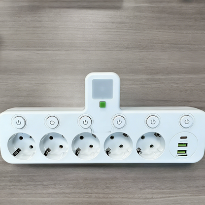🔌EU-Stecker-Wandler-Steckdose mit 4 Steckdosen, Multi-Port-Wanddose mit unabhängigem Schalter und kleinem Nachtlichtadapter