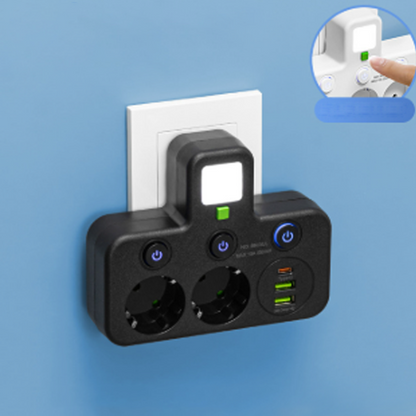 🔌EU-Stecker-Wandler-Steckdose mit 4 Steckdosen, Multi-Port-Wanddose mit unabhängigem Schalter und kleinem Nachtlichtadapter