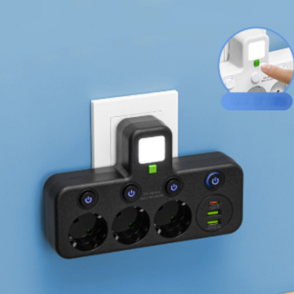 🔌EU-Stecker-Wandler-Steckdose mit 4 Steckdosen, Multi-Port-Wanddose mit unabhängigem Schalter und kleinem Nachtlichtadapter