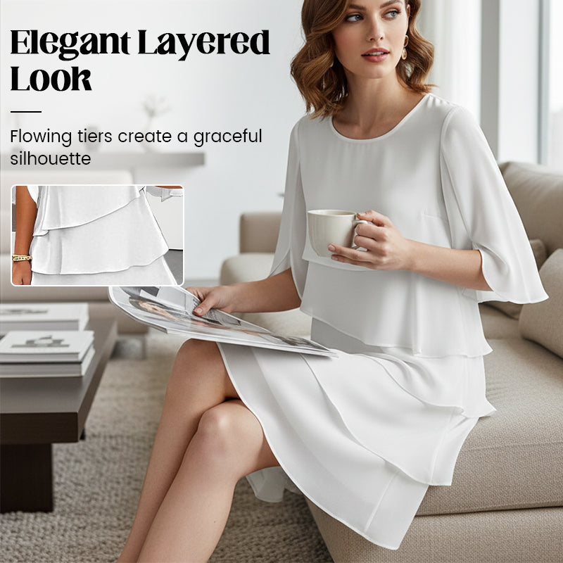 👗50% RABATT! ✨ Damen Kleid – Rundhals, Kaskaden-Rüschen & Mehrlagig – Elegant, Schmeichelhaft & Perfekt für Sommer & Anlässe 🌸