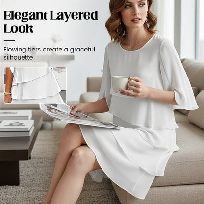 👗50% RABATT! ✨ Damen Kleid – Rundhals, Kaskaden-Rüschen & Mehrlagig – Elegant, Schmeichelhaft & Perfekt für Sommer & Anlässe 🌸