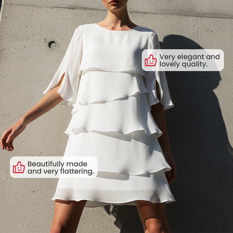 👗50% RABATT! ✨ Damen Kleid – Rundhals, Kaskaden-Rüschen & Mehrlagig – Elegant, Schmeichelhaft & Perfekt für Sommer & Anlässe 🌸