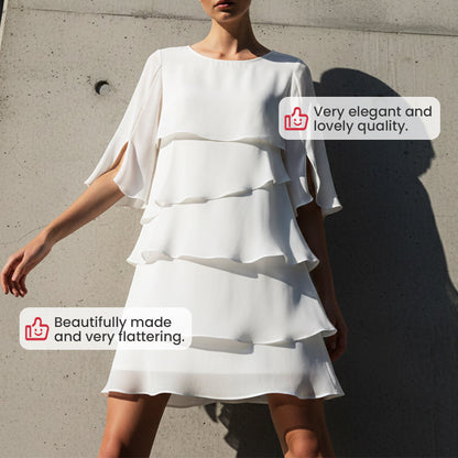👗50% RABATT! ✨ Damen Kleid – Rundhals, Kaskaden-Rüschen & Mehrlagig – Elegant, Schmeichelhaft & Perfekt für Sommer & Anlässe 🌸