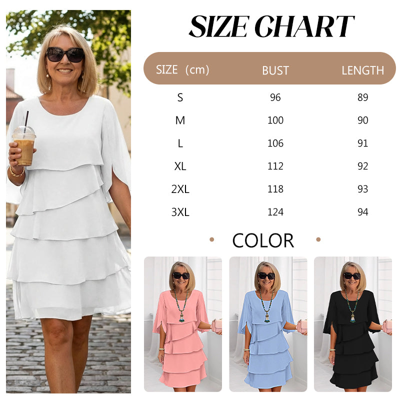 👗50% RABATT! ✨ Damen Kleid – Rundhals, Kaskaden-Rüschen & Mehrlagig – Elegant, Schmeichelhaft & Perfekt für Sommer & Anlässe 🌸