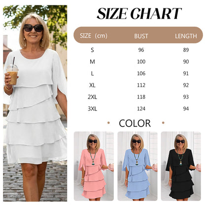 👗50% RABATT! ✨ Damen Kleid – Rundhals, Kaskaden-Rüschen & Mehrlagig – Elegant, Schmeichelhaft & Perfekt für Sommer & Anlässe 🌸