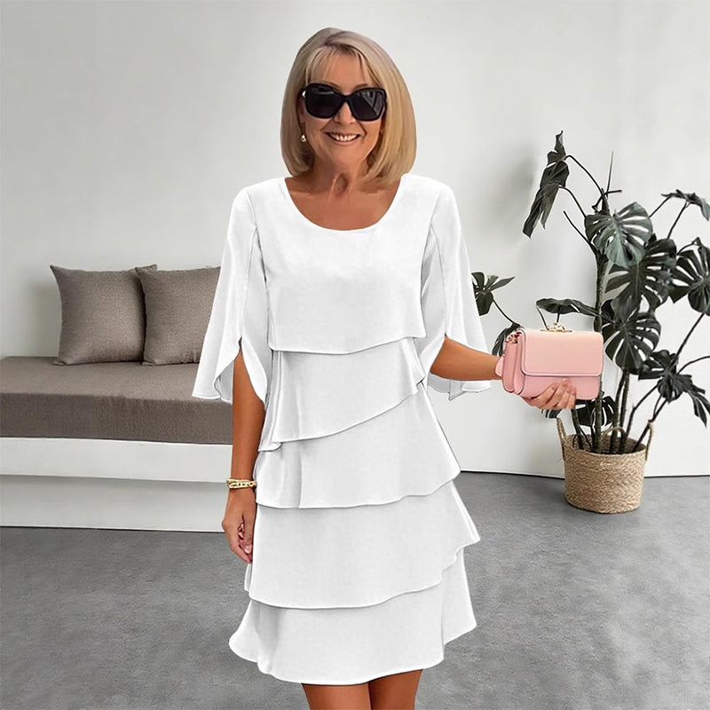 👗50% RABATT! ✨ Damen Kleid – Rundhals, Kaskaden-Rüschen & Mehrlagig – Elegant, Schmeichelhaft & Perfekt für Sommer & Anlässe 🌸