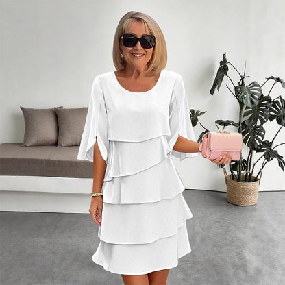 👗50% RABATT! ✨ Damen Kleid – Rundhals, Kaskaden-Rüschen & Mehrlagig – Elegant, Schmeichelhaft & Perfekt für Sommer & Anlässe 🌸