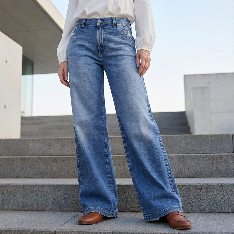 🕰️👖50 % Rabatt🔥 Damen-Vintage-Hochbund-Weitbeinjeans | Retro-Look & figurformend