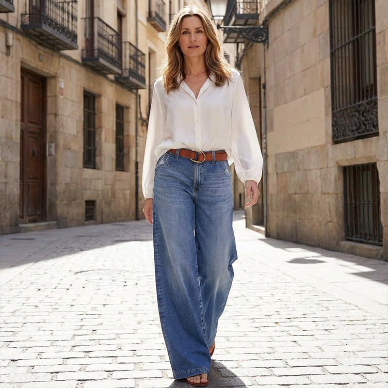 🕰️👖50 % Rabatt🔥 Damen-Vintage-Hochbund-Weitbeinjeans | Retro-Look & figurformend