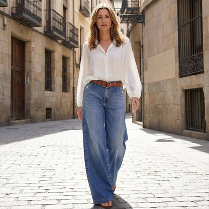 🕰️👖50 % Rabatt🔥 Damen-Vintage-Hochbund-Weitbeinjeans | Retro-Look & figurformend