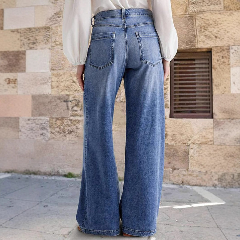 🕰️👖50 % Rabatt🔥 Damen-Vintage-Hochbund-Weitbeinjeans | Retro-Look & figurformend