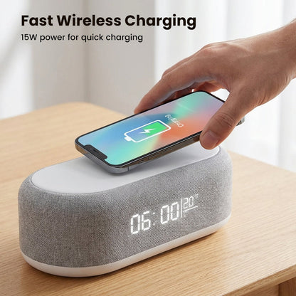 🔋6-in-1 Kabellose Ladestation 25W – Uhr, Wecker, Bluetooth-Lautsprecher & Nachtlicht | All-in-One für den Nachttisch!