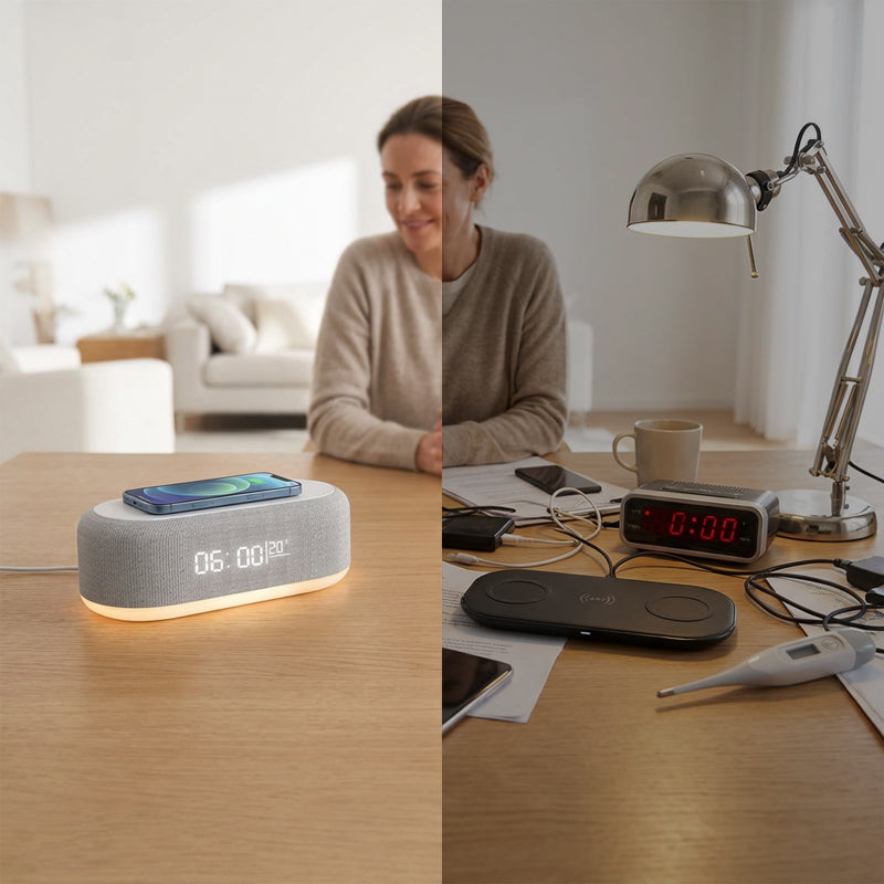 🔋6-in-1 Kabellose Ladestation 25W – Uhr, Wecker, Bluetooth-Lautsprecher & Nachtlicht | All-in-One für den Nachttisch!