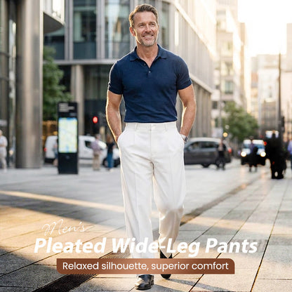 👖✨Herren Anzughose mit Bundfalten Weites Bein, Atmungsaktiv Komfortabel für Alltag Business Freizeit City Style