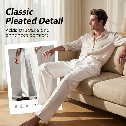 👖✨Herren Anzughose mit Bundfalten Weites Bein, Atmungsaktiv Komfortabel für Alltag Business Freizeit City Style