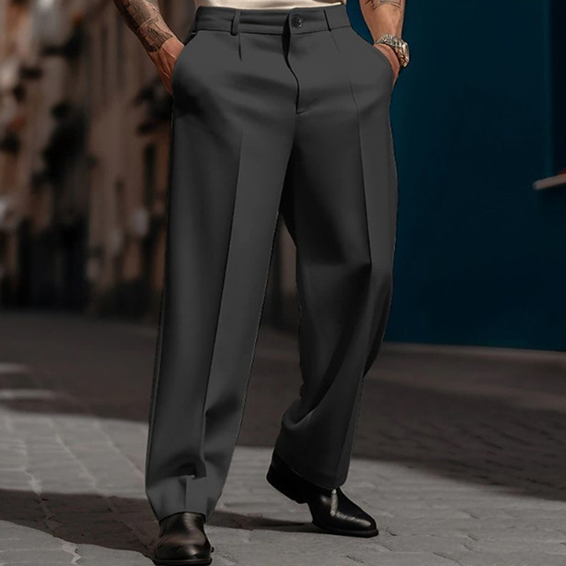 👖✨Herren Anzughose mit Bundfalten Weites Bein, Atmungsaktiv Komfortabel für Alltag Business Freizeit City Style