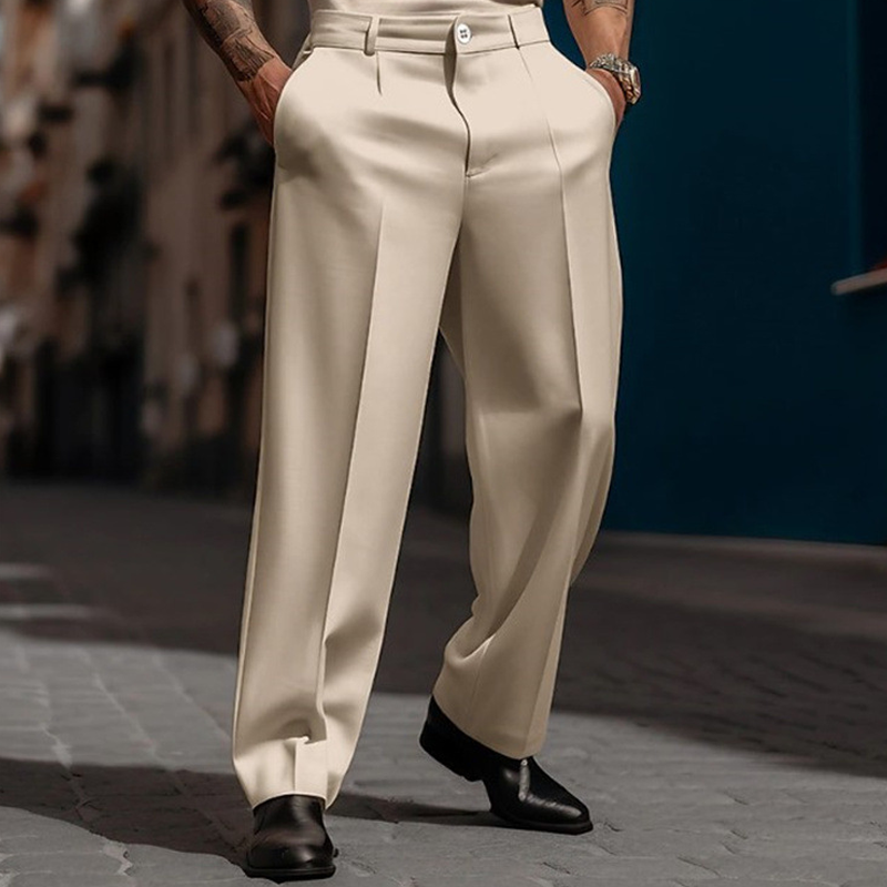 👖✨Herren Anzughose mit Bundfalten Weites Bein, Atmungsaktiv Komfortabel für Alltag Business Freizeit City Style