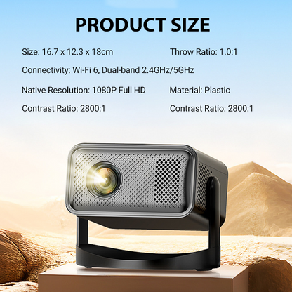 💎 50% RABATT! 💎 Smart Full HD Projektor mit Automatischem Fokus – 1080P, Wi-Fi 6, 360° Gimbal-Ständer & Kurzdistanz 📽️🔥