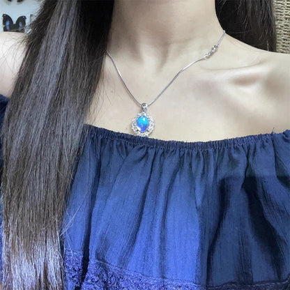 🔥Solange der Vorrat reicht 50 % Rabatt!🎉Elegante ovale blaue Halskette mit Anhänger
