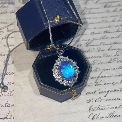 🔥Solange der Vorrat reicht 50 % Rabatt!🎉Elegante ovale blaue Halskette mit Anhänger