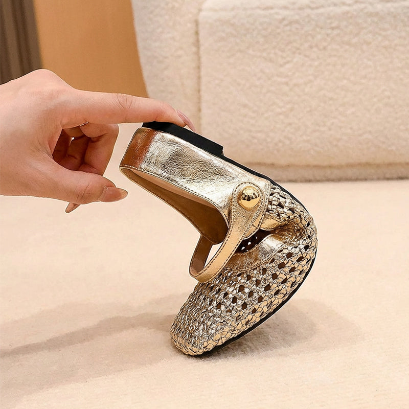 👡50 % Rabatt!☁️Damen-Mules aus gewebtem Material mit eckiger Spitze und Mary-Jane-Verschluss