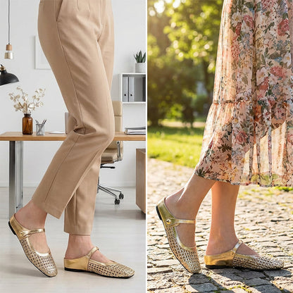 👡50 % Rabatt!☁️Damen-Mules aus gewebtem Material mit eckiger Spitze und Mary-Jane-Verschluss