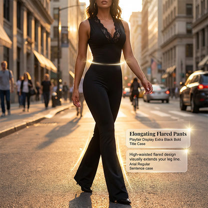 👗 50% RABATT! ✨ Eleganter Jumpsuit mit V-Ausschnitt, Spitzenverzierung & Ausgestelltem Bein – Romantischer Stil & Perfekt Für Besondere Anlässe 💃