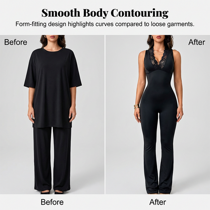 👗 50% RABATT! ✨ Eleganter Jumpsuit mit V-Ausschnitt, Spitzenverzierung & Ausgestelltem Bein – Romantischer Stil & Perfekt Für Besondere Anlässe 💃