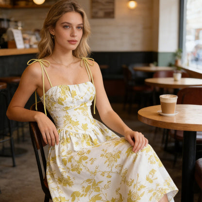 👗 50% RABATT! 🌸 Midi-Kleid für Damen mit Print & Schnürung – Figurbetont, Leicht & Perfekt Für Frühling & Sommer ☀️