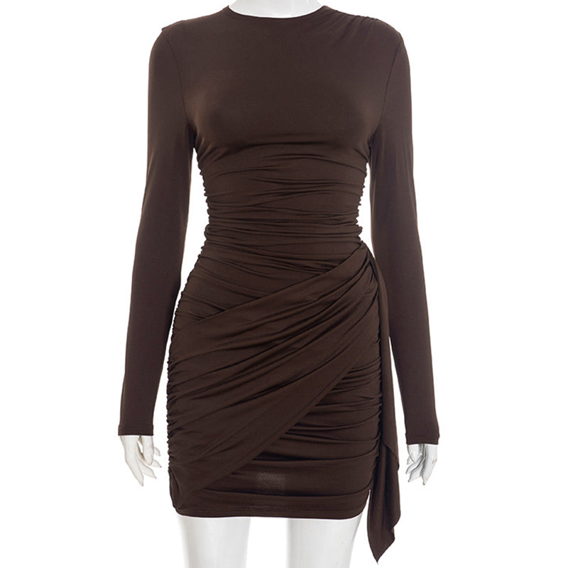 👗 JETZT 50% RABATT! 🔥 Figurbetontes eng anliegendes Minikleid mit Rüschen und langen Ärmeln – schmeichelnde Passform, dehnbarer Stoff & ideal für einen Abend aus 💃