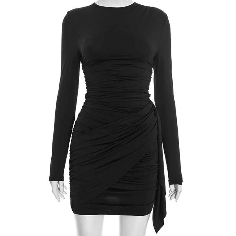 👗 JETZT 50% RABATT! 🔥 Figurbetontes eng anliegendes Minikleid mit Rüschen und langen Ärmeln – schmeichelnde Passform, dehnbarer Stoff & ideal für einen Abend aus 💃