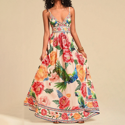 🌴 Mach dich bereit für den Sommer：Elegantes Maxikleid für den Sommer 💖 V-Ausschnitt & Spaghettiträgern 👗