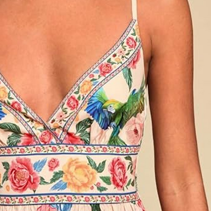 🌴 Mach dich bereit für den Sommer：Elegantes Maxikleid für den Sommer 💖 V-Ausschnitt & Spaghettiträgern 👗