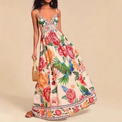 🌴 Mach dich bereit für den Sommer：Elegantes Maxikleid für den Sommer 💖 V-Ausschnitt & Spaghettiträgern 👗