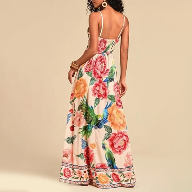 🌴 Mach dich bereit für den Sommer：Elegantes Maxikleid für den Sommer 💖 V-Ausschnitt & Spaghettiträgern 👗