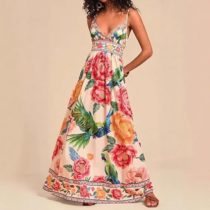 🌴 Mach dich bereit für den Sommer：Elegantes Maxikleid für den Sommer 💖 V-Ausschnitt & Spaghettiträgern 👗