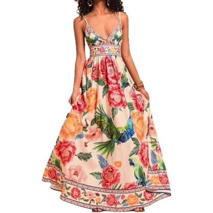 🌴 Mach dich bereit für den Sommer：Elegantes Maxikleid für den Sommer 💖 V-Ausschnitt & Spaghettiträgern 👗