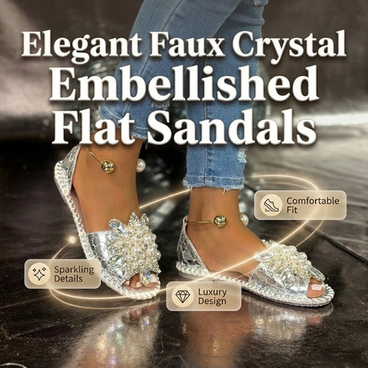🎁Neu eingetroffen – 50 % Rabatt💥 Flache Sandalen mit Kunstperlen und Kristallverzierungen