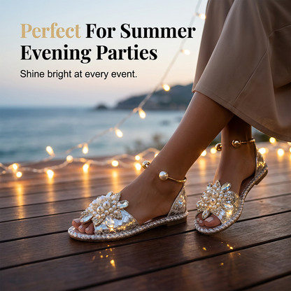 🎁Neu eingetroffen – 50 % Rabatt💥 Flache Sandalen mit Kunstperlen und Kristallverzierungen