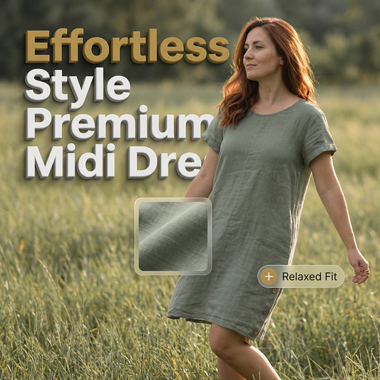 👗👗Damen Casual Leinen-Baumwollkleid mit Taschen