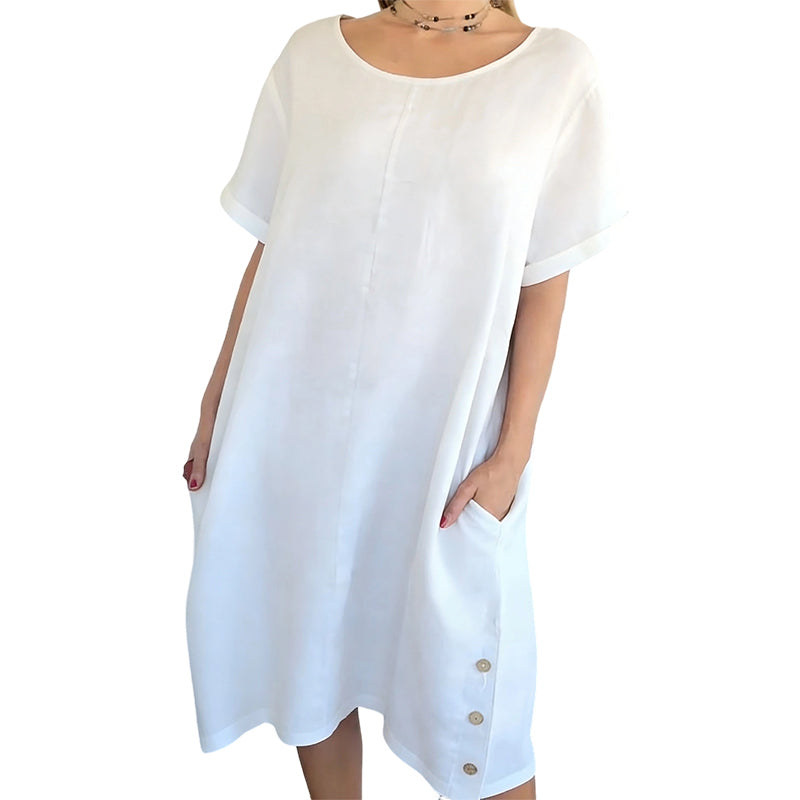 👗👗Damen Casual Leinen-Baumwollkleid mit Taschen