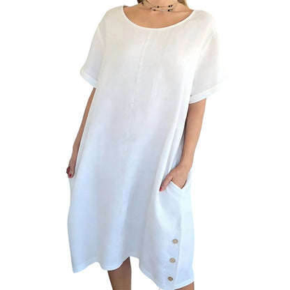👗👗Damen Casual Leinen-Baumwollkleid mit Taschen