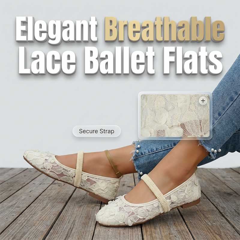 🥿Damen Spitzen atmungsaktive Ballerinas mit eckiger Zehenpartie🩰