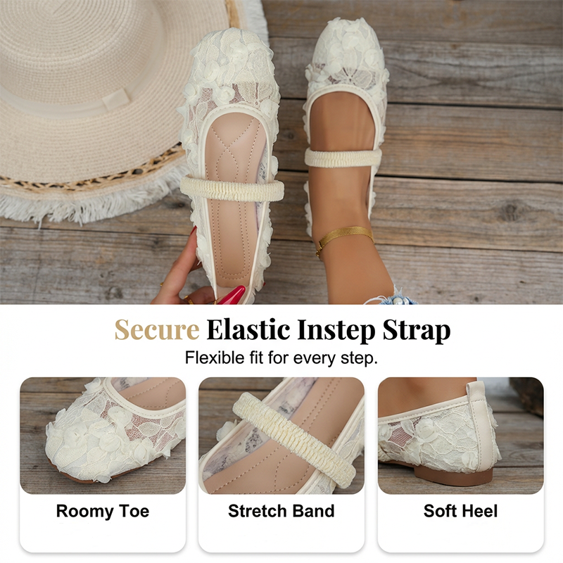 🥿Damen Spitzen atmungsaktive Ballerinas mit eckiger Zehenpartie🩰