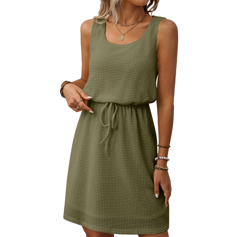 👗 50% RABATT ! ✨ Ärmelloses Damen-Kleid in Waffelpiqué – Mit Taillen-Kordelzug & Innenfutter ✨