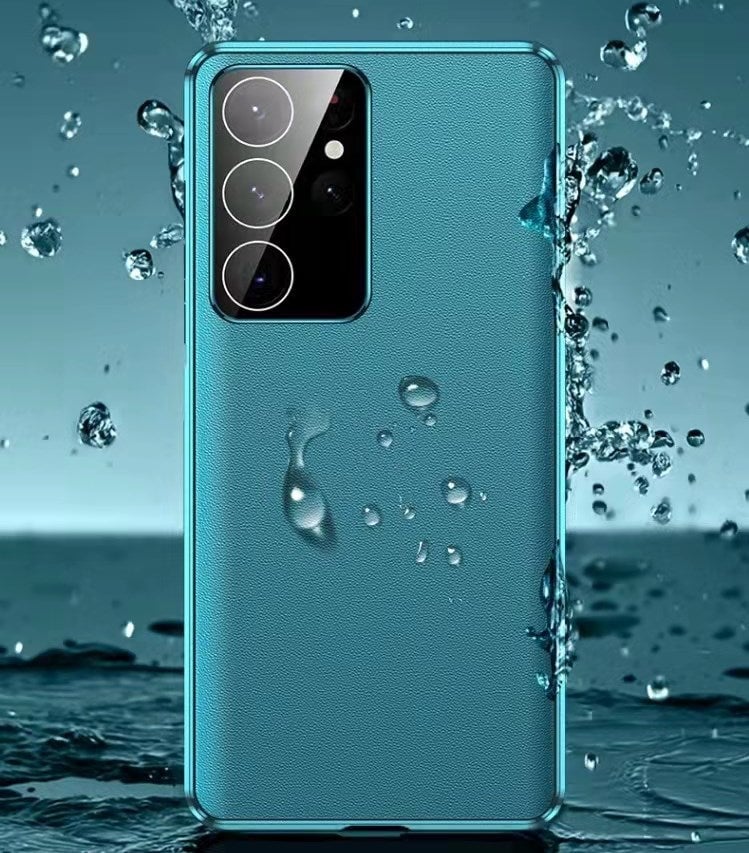 Leder + Glas Doppelseitige Magnetische Hülle für Samsung S23 Ultra