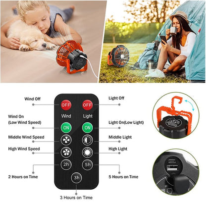 Tragbarer Camping-Ventilator mit LED-Licht